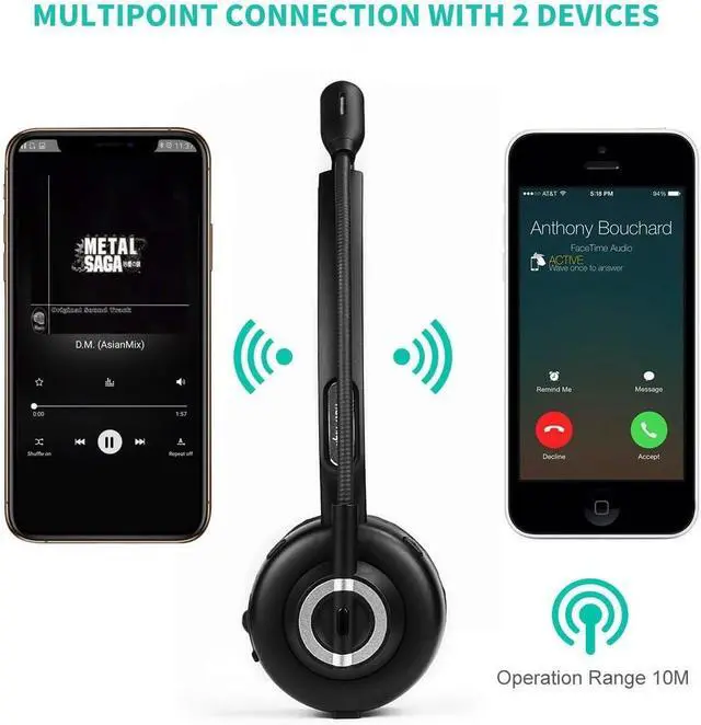 Alt view image 3 of 7 - Wireless Headphone Mic Headset Compatible with Samsung Galaxy Tab S10 FE 10.9"/S10 FE Plus 13.1", Bluetooth Earphone Hands-Free Noise Isolation