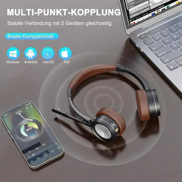 Alt view image 5 of 7 - MAIRDI Bluetooth Headset with Microphone for PC, 40H Work Time, Wireless Headset with Mic Mute Ai Noise Cancelling, Bluetooth Phone Headphone for Computer Laptop Office Call Centers Microsoft Teams