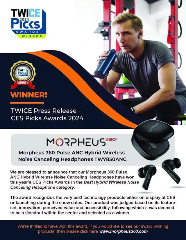 Alt view image 7 of 7 - Morpheus 360 Pulse ANC Hybrid Active Noise Canceling Headphones TW7850HD, Bluetooth 5.3 Earbuds Headphones, 30H Playtime, 6 Microphones, High Definition Audio, Deep Bass, Pure Black