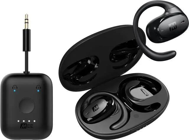 Main image of MEE audio Connect Air in-Flight Bluetooth Wireless Audio Transmitter Adapter and AirHooks Pro True Wireless Open Ear Sports Headphones Bluetooth Earbuds Bundle