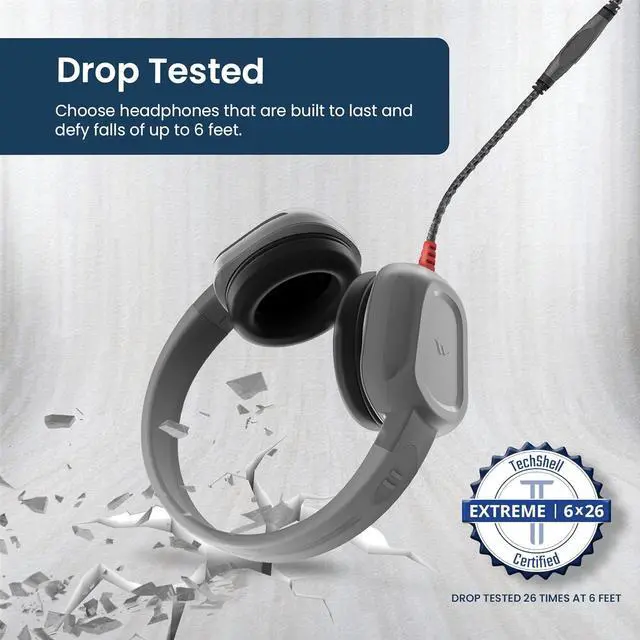 Alt view image 5 of 6 - Brenthaven Wired Headphones with Mic | 3.5 mm Jack On-Ear Rugged 2 Adjustable Headphones with Long Tangle Free Cord - Lightweight Durable & Drop Tested School Supplies for Kids & K-12 Students - Gray