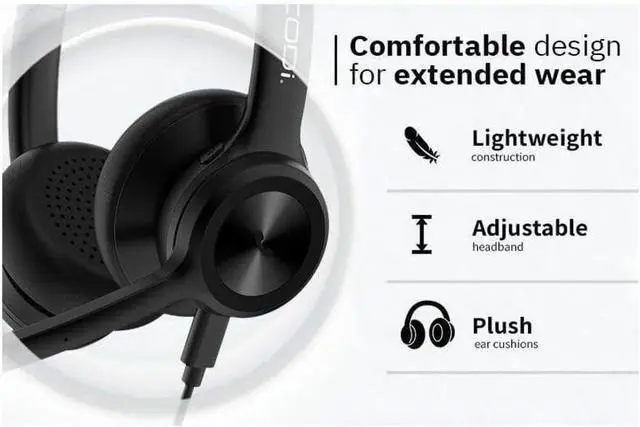Alt view image 3 of 5 - CODi CLARO Wired Stereo Dual Ear Headset w/AI ENC Microphone