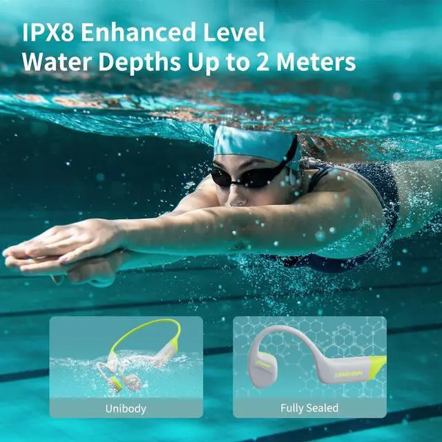 Alt view image 2 of 7 - Langsdom AirSwim Bone Conduction Headphones, IPX8 Waterproof, Skin-Friendly Silicone, 32GB Memory, 8H Battery, Bluetooth & MP3 Mode, Comfort Fit for Sports & Swimming (Black)