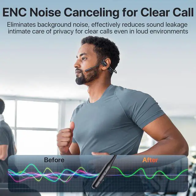 Alt view image 3 of 7 - Bluetooth Headset with Microphone, Open Ear Headphones, Dual Connect Bluetooth 5.4 Headphones with Noise Cancelling & Mute, Wireless Headset with Mic for Work, Mobile, Tablets, Laptops - Black