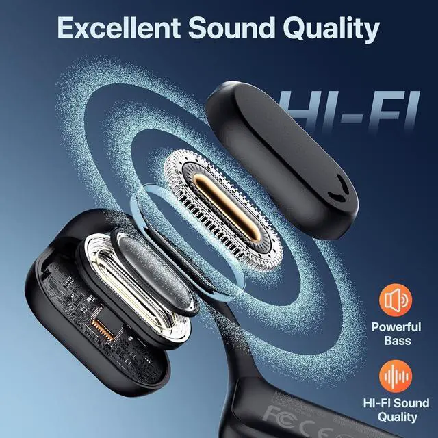 Alt view image 4 of 7 - Bluetooth Headset with Microphone, Open Ear Headphones, Dual Connect Bluetooth 5.4 Headphones with Noise Cancelling & Mute, Wireless Headset with Mic for Work, Mobile, Tablets, Laptops - Black