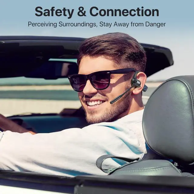 Alt view image 5 of 7 - Bluetooth Headset with Microphone, Open Ear Headphones, Dual Connect Bluetooth 5.4 Headphones with Noise Cancelling & Mute, Wireless Headset with Mic for Work, Mobile, Tablets, Laptops - Black