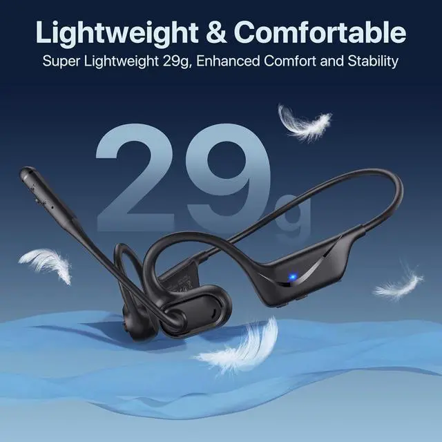 Alt view image 6 of 7 - Bluetooth Headset with Microphone, Open Ear Headphones, Dual Connect Bluetooth 5.4 Headphones with Noise Cancelling & Mute, Wireless Headset with Mic for Work, Mobile, Tablets, Laptops - Black