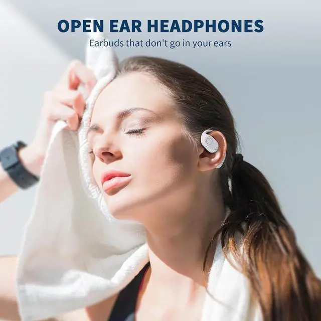 Alt view image 3 of 7 - PSIER Open Ear Bluetooth Headphones, 40 Hours Playtime Bluetooth 5.3 Wireless Sports Earbuds with Digital Display Charging Case, White