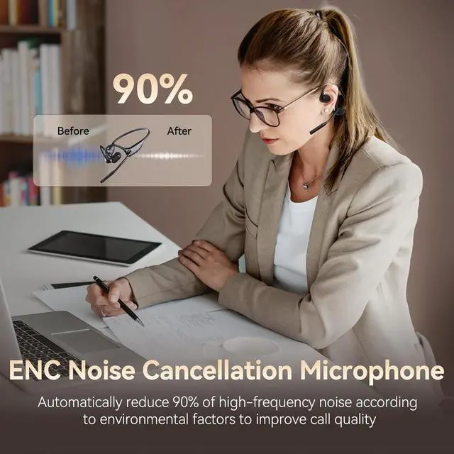 Alt view image 3 of 7 - CXK Open Ear Headphones with Mic, Wireless Headset with AI Noise Cancellation Microphone Bluetooth 5.3 Air Conduction Headphones Bluetooth Headset with Mic for Work Call Meeting Driving