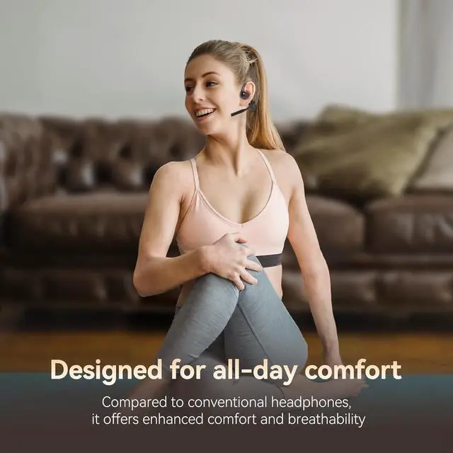 Alt view image 4 of 7 - CXK Open Ear Headphones with Mic, Wireless Headset with AI Noise Cancellation Microphone Bluetooth 5.3 Air Conduction Headphones Bluetooth Headset with Mic for Work Call Meeting Driving