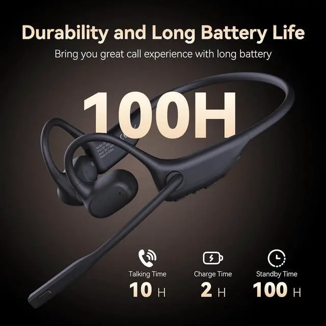 Alt view image 6 of 7 - Open Ear Headphones with Mic, Bluetooth Headset AI Noise Cancellation Microphone 5.3 Air Conduction Wireless Mic for Work Call Meeting Driving