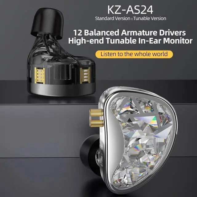 Alt view image 2 of 7 - FEDAI KZ AS24 In-Ear Monitor, 12BA Tunable HiFi Earbuds, Wired, Black