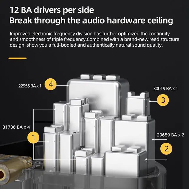 Alt view image 3 of 7 - FEDAI KZ AS24 In-Ear Monitor, 12BA Tunable HiFi Earbuds, Wired, Black