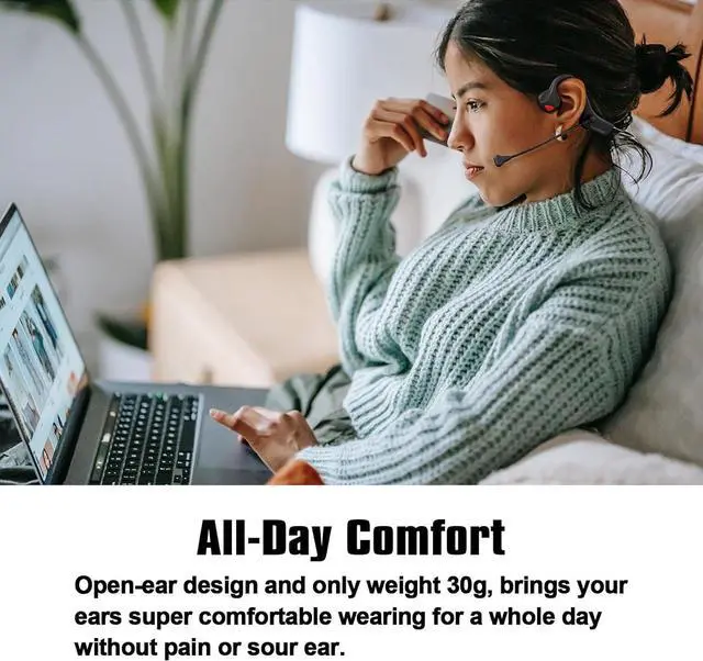 Alt view image 5 of 7 - Bone Conduction Headphones Bluetooth with Mic Wireless Computer Headsets with Microphone Open Ear Bluetooth Earphones Noise Cancelling Multi-Point Connection for PC, Working