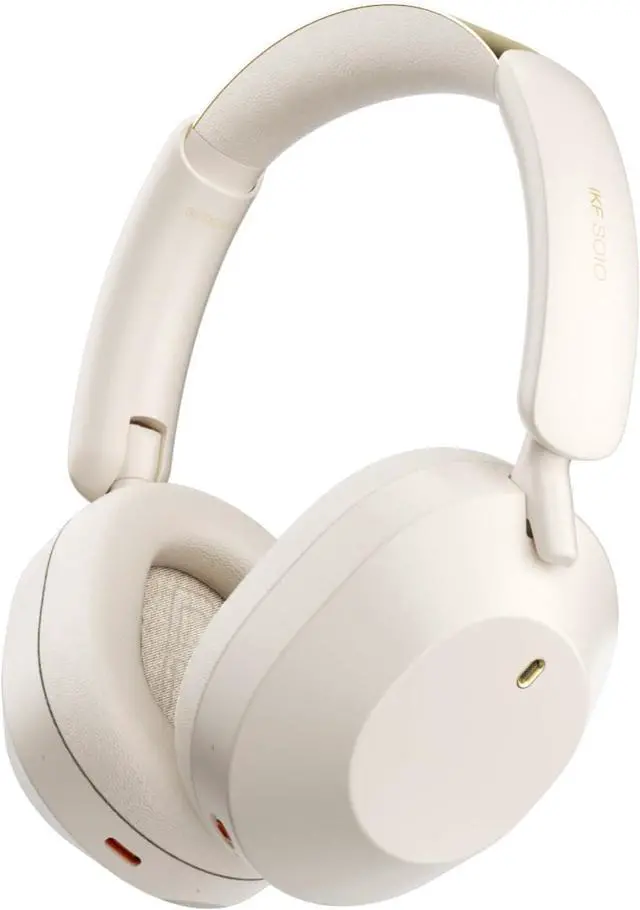 Main image of Solo Wireless Over Ear Headphones with 52dB Active Noise Cancelling, Bluetooth, HiFi Stereo Sound,130H Playback, Detachable Mic, Foldable Headset with Mic for Travel Work Gaming (Offwhite)