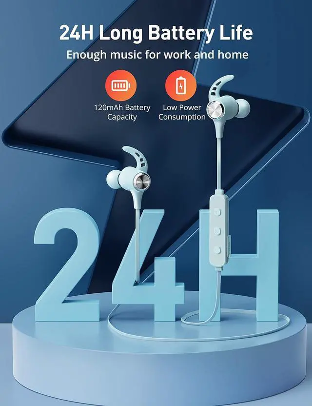 Alt view image 3 of 7 - Bluetooth Headphones, Bluetooth 5.2 Stereo aptX Wireless Earbuds Bass Magnetic Neckband IPX7 Waterproof Open Earbuds Bulit-in Mic with 24H Playtime, Lightweight Earphones for Sport, Gym, Blue