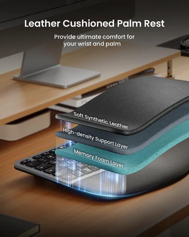 Alt view image 7 of 7 - ProtoArc Backlit Wireless Ergonomic Keyboard, EK01 Plus Full Size Ergo Split Keyboard with Wrist Rest, USB-C Charging, Bluetooth and USB, Natural Typing Compatible with Windows/Mac/Android