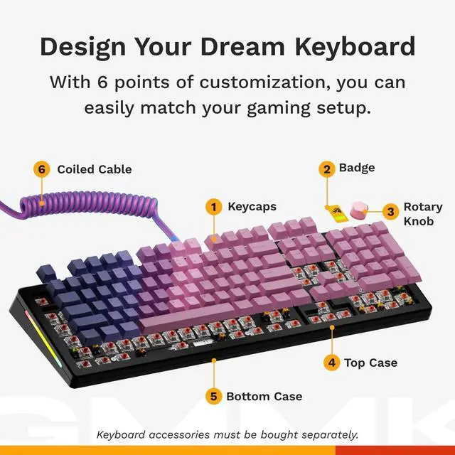 Alt view image 2 of 6 - Glorious Gaming - GMMK 3 Barebones Custom Gaming Keyboard Kit with Knob, 100% Mechanical Keyboard Full Size, Modular Gasket System, Hotswappable MX, Sound Dampening Foam, Aluminum Switch Plate (Black)