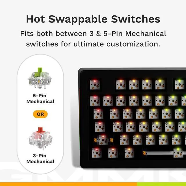 Alt view image 3 of 6 - Glorious Gaming - GMMK 3 Barebones Custom Gaming Keyboard Kit with Knob, 100% Mechanical Keyboard Full Size, Modular Gasket System, Hotswappable MX, Sound Dampening Foam, Aluminum Switch Plate (Black)