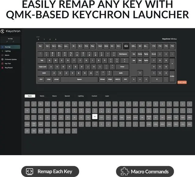 Alt view image 2 of 7 - Keychron V6 Max Wireless Custom Mechanical Keyboard, 2.4 GHz Bluetooth QMK Full-Size Layout RGB with Hot-swappable Gateron Brown Switch Compatible with Mac Windows Linux