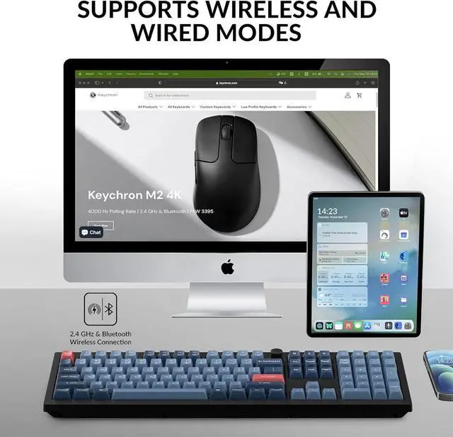 Alt view image 3 of 7 - Keychron V6 Max Wireless Custom Mechanical Keyboard, 2.4 GHz Bluetooth QMK Full-Size Layout RGB with Hot-swappable Gateron Brown Switch Compatible with Mac Windows Linux