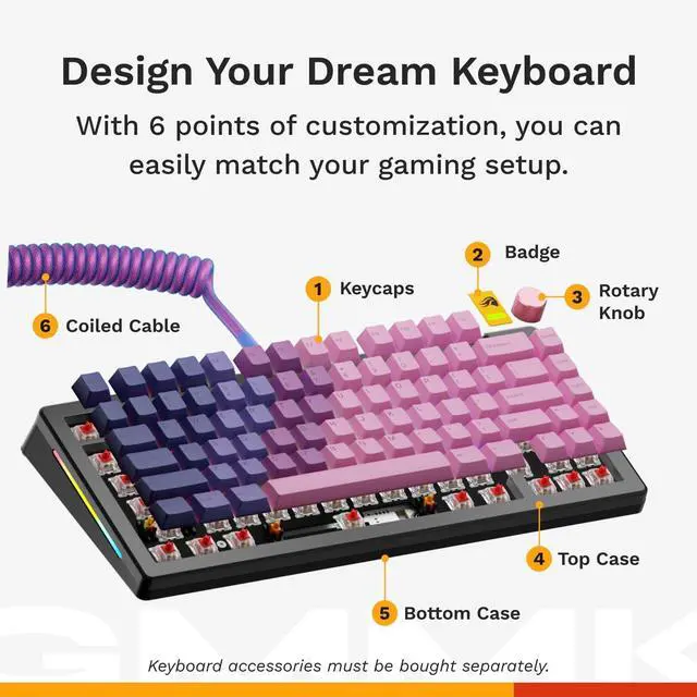 Alt view image 2 of 7 - Glorious Gaming - GMMK 3 Custom Mechanical Gaming Keyboard with Knob, 75% Tenkeyless Keyboard, Modular Gasket System, Doubleshot PBT Keycaps, Aluminum Switch Plate, Hotswappable Switches, ANSI (Black)