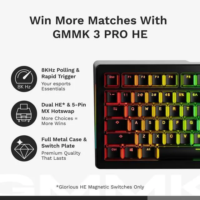 Alt view image 4 of 7 - Glorious Gaming - GMMK 3 PRO HE: Wireless Gaming Keyboard Rapid Trigger, Hall Effect, Aluminum Body, 8K Polling Rate, Hotswap MX & Magnetic Switches, Adjustable Actuation, ANSI 65% Compact (Silver)
