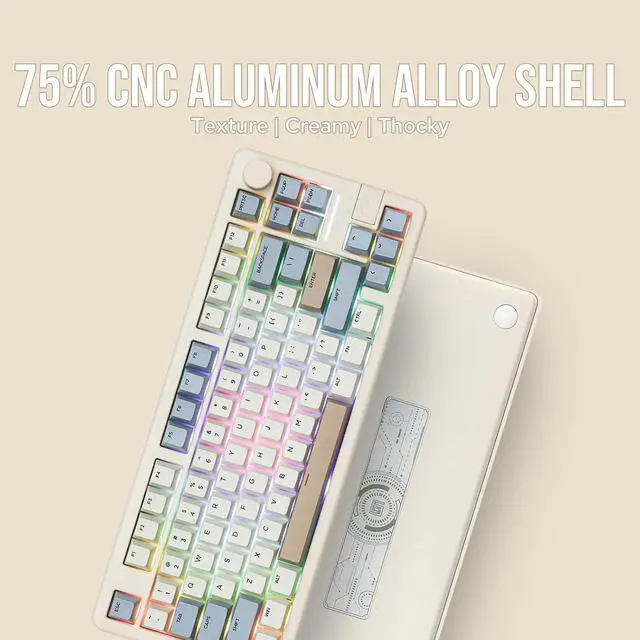 Alt view image 4 of 7 - EPOMAKER Galaxy70 Wireless Gaming Keyboard, 75% Aluminium Mechanical Keyboard, Bluetooth 5.0/2.4GHz/USB-C Wired Programmable Keyboard, Hot Swappable Creamy Keyboard (White, Petal Switch)