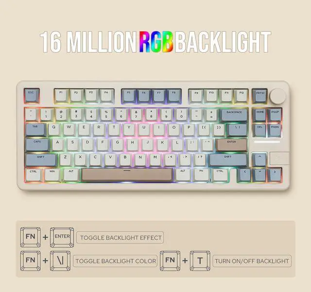 Alt view image 6 of 7 - EPOMAKER Galaxy70 Wireless Gaming Keyboard, 75% Aluminium Mechanical Keyboard, Bluetooth 5.0/2.4GHz/USB-C Wired Programmable Keyboard, Hot Swappable Creamy Keyboard (White, Petal Switch)