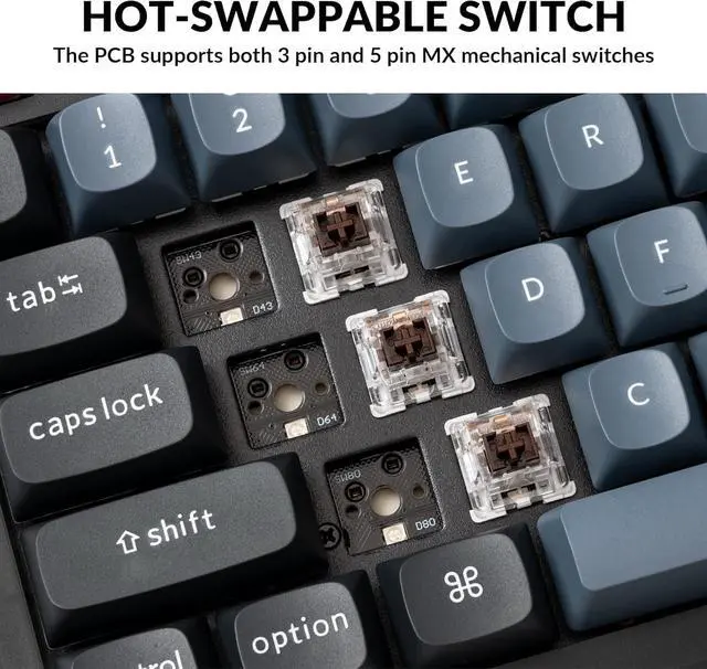 Alt view image 2 of 7 - Keychron V6 Wired Custom Mechanical Keyboard, Full-Size QMK/VIA Programmable Macro with Hot-swappable Keychron K Pro Brown Switch Compatible with Mac Windows Linux (Frosted Black-Translucent)