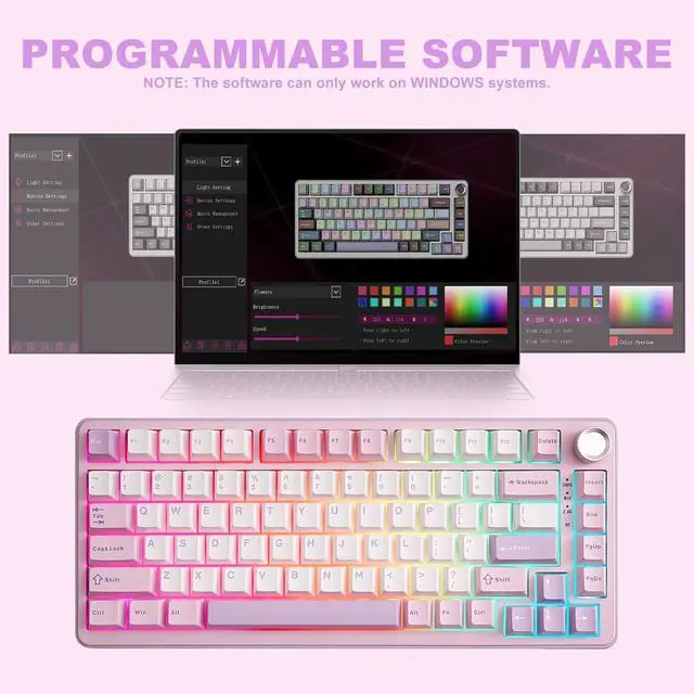 Alt view image 7 of 7 - YUNZII B75 PRO Wireless Mechanical Keyboard,75% Layout with Knob,Hot Swap Gasket Custom Structure,Creamy Pre-lubed Switches,RGB Backlit,Bluetooth/Type-C/2.4G for Win/Mac(Cocoa Cream V2 Switch,Purple)