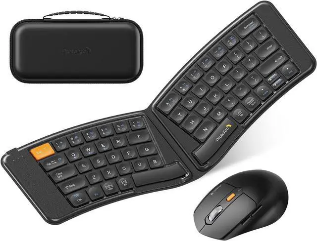 Main image of ProtoArc Ergonomic Foldable Keyboard Mouse, XKM03 Portable Folding Bluetooth Keyboard Mouse Combo for Business and Travel, Split Design, 3 Bluetooth, Rechargeable, for iPad, Tablet, iPhone, Laptop