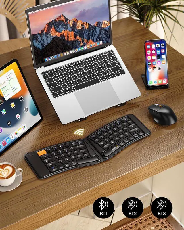 Alt view image 5 of 7 - ProtoArc Ergonomic Foldable Keyboard Mouse, XKM03 Portable Folding Bluetooth Keyboard Mouse Combo for Business and Travel, Split Design, 3 Bluetooth, Rechargeable, for iPad, Tablet, iPhone, Laptop