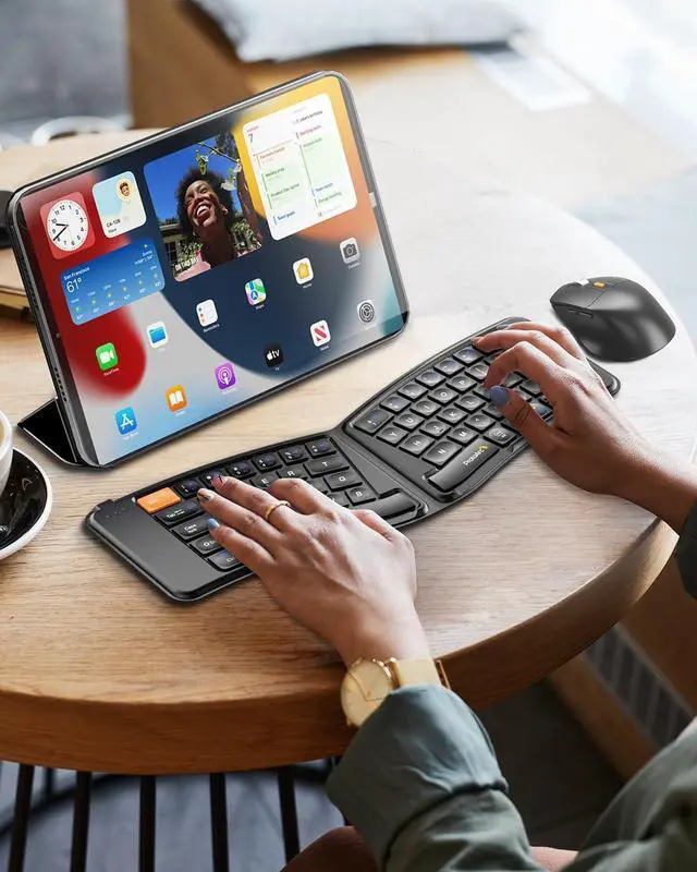 Alt view image 7 of 7 - ProtoArc Ergonomic Foldable Keyboard Mouse, XKM03 Portable Folding Bluetooth Keyboard Mouse Combo for Business and Travel, Split Design, 3 Bluetooth, Rechargeable, for iPad, Tablet, iPhone, Laptop