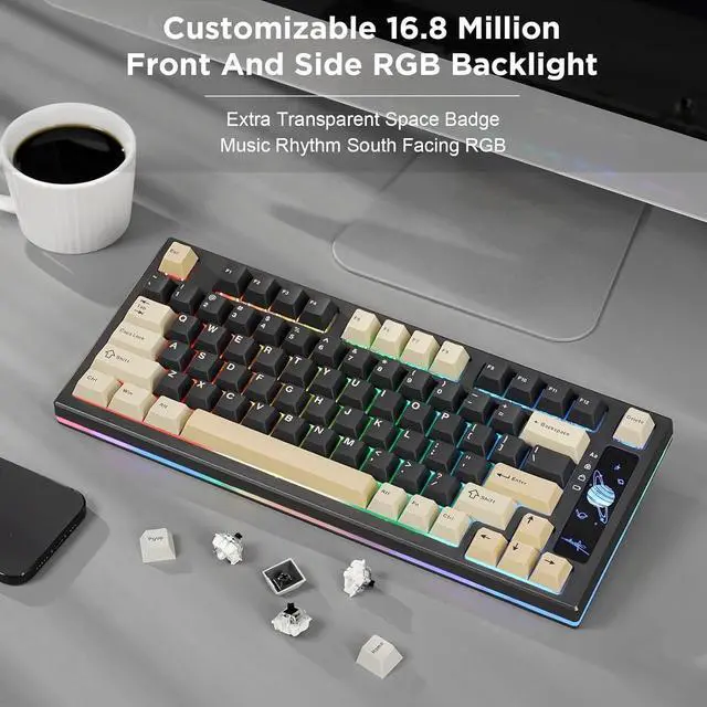 Alt view image 7 of 7 - YUNZII YZ75 75% Hot Swappable Wireless Gaming Mechanical Keyboard, RGB Backlights, BT5.0/2.4G/USB-C, Dye Sub PBT Keycaps for Linux/Win/Mac (Black, Gateron G Pro Yellow)