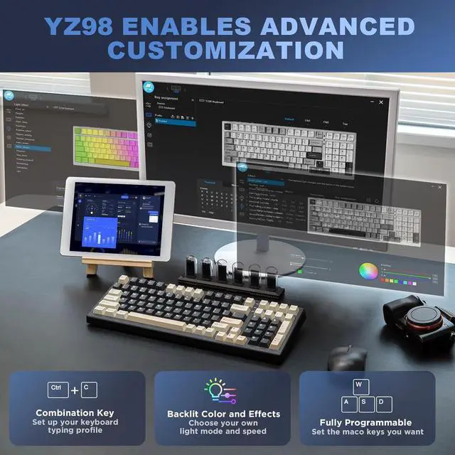 Alt view image 6 of 7 - YUNZII YZ98 Gasket Mechanical Keyboard,99 Key Hot Swappable BT5.0/2.4G/USB-C Wireless NKRO 98% 1800 Layout with RGB LED Backlit for Linux/Win/Mac (Milk Switch, Black)