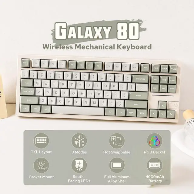 Alt view image 2 of 7 - EPOMAKER x Feker Galaxy80 Gaming Keyboard, Aluminum Alloy Wireless Mechanical Keyboard, BT5.0/2.4G/USB-C Gasket-mounted Keyboard, Hot Swappable, NKRO Creamy Keyboard (Cream White, Marble White Switch)