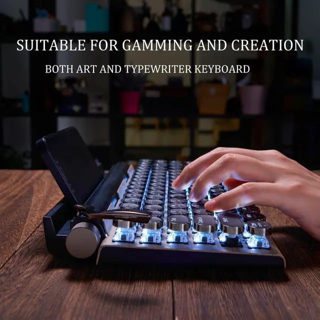 Alt view image 3 of 7 - Typewriter Keyboard Wireless Retro Style, Vintage Classical Mechanical Keyboard with Bluetooth for IPAD PC/Laptop Mac/Phone (Wood)