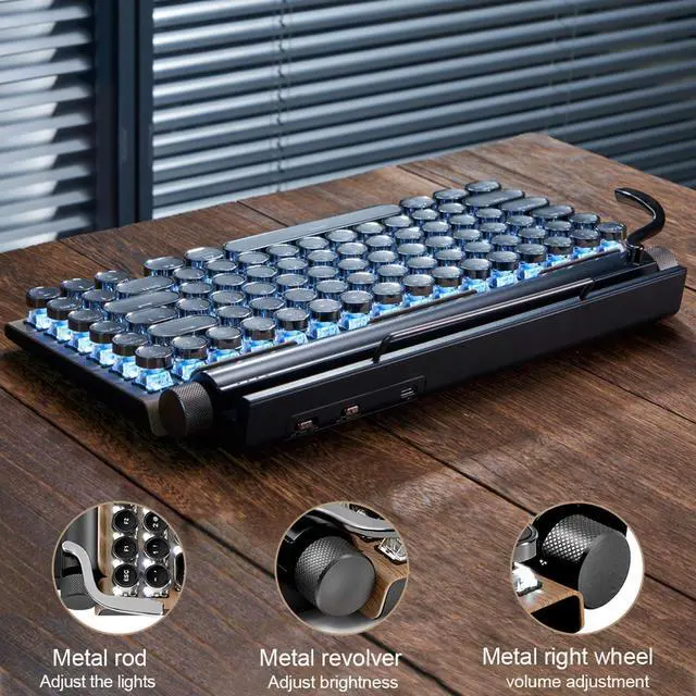 Alt view image 5 of 7 - Typewriter Keyboard Wireless Retro Style, Vintage Classical Mechanical Keyboard with Bluetooth for IPAD PC/Laptop Mac/Phone (Wood)