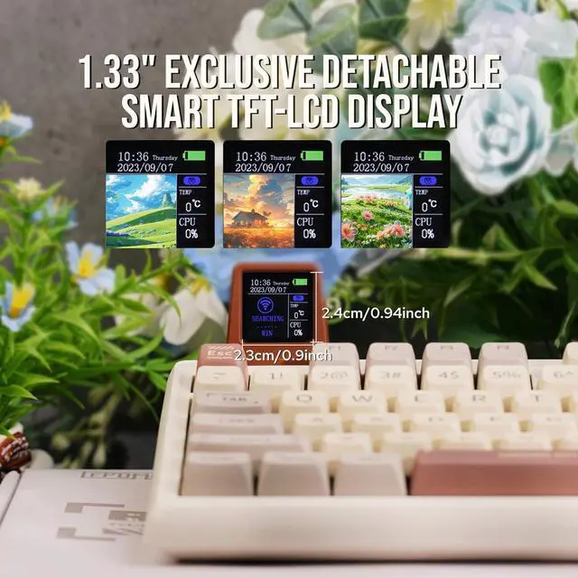 Alt view image 4 of 7 - EPOMAKER RT100 Retro Gaming Keyboard with Display Screen, BT5.0/2.4G/USB-C, 97 Keys Gasket Custom Keyboard, Hot Swappable, RGB Backlit, with Knob for Win/Mac (Gateron Pro Yellow)