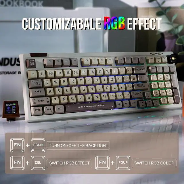 Alt view image 6 of 7 - EPOMAKER RT100 Retro Gaming Keyboard with Display Screen, BT5.0/2.4G/USB-C, 97 Keys Gasket Custom Keyboard, Hot Swappable, RGB Backlit, with Knob for Win/Mac (Gateron Pro Yellow)