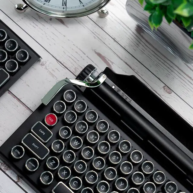 Alt view image 2 of 7 - Qwerkywriter Typewriter Inspired Retro Mechanical Wired & Wireless Keyboard with Taet Stand