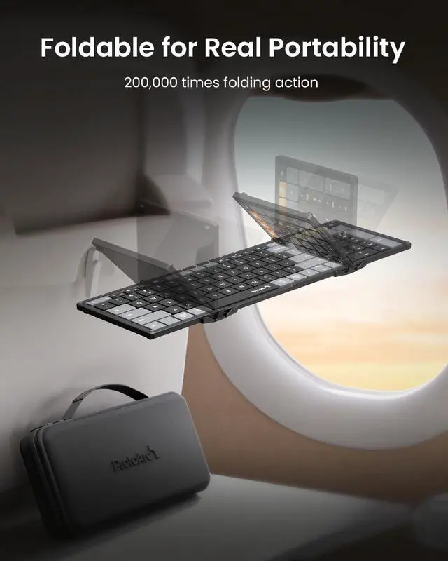 Alt view image 4 of 7 - ProtoArc Foldable Keyboard Mouse Combo, XKM01 CaseUp Portable Bluetooth Keyboard and Mouse with Laptop Stand, a Mobile Work Solution for On-The-Go, Compatible with Laptop PC MacBook Windows Mac OS