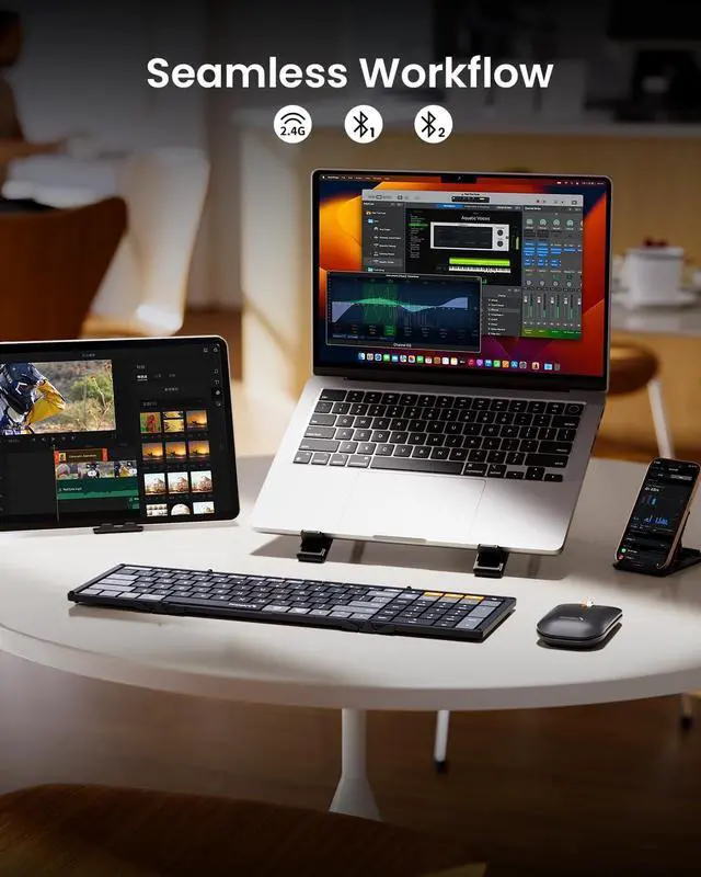 Alt view image 5 of 7 - ProtoArc Foldable Keyboard Mouse Combo, XKM01 CaseUp Portable Bluetooth Keyboard and Mouse with Laptop Stand, a Mobile Work Solution for On-The-Go, Compatible with Laptop PC MacBook Windows Mac OS