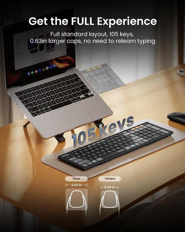 Alt view image 6 of 7 - ProtoArc Foldable Keyboard Mouse Combo, XKM01 CaseUp Portable Bluetooth Keyboard and Mouse with Laptop Stand, a Mobile Work Solution for On-The-Go, Compatible with Laptop PC MacBook Windows Mac OS