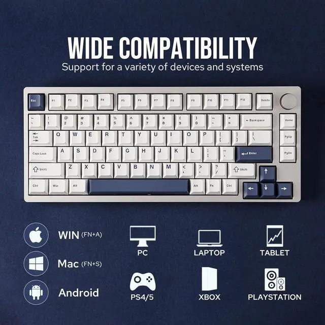 Alt view image 3 of 7 - EPOMAKER P75 Wireless Aluminum Mechanical Keyboard, Bluetooth 5.0/2.4GHz/USB-C Hot Swappable Custom Keyboard, Gasket Structure Creamy Keyboard for PC/Tablet/PS/Xbox (Silver, Wisteria Tactile Switch)