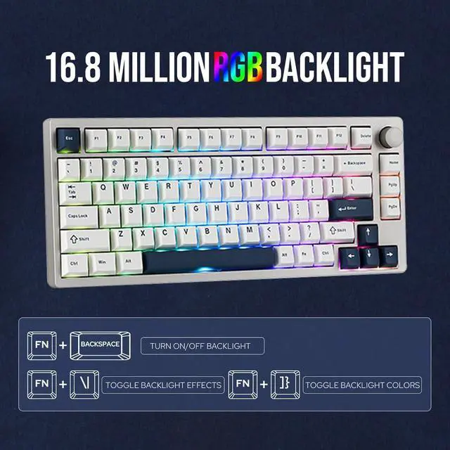 Alt view image 5 of 7 - EPOMAKER P75 Wireless Aluminum Mechanical Keyboard, Bluetooth 5.0/2.4GHz/USB-C Hot Swappable Custom Keyboard, Gasket Structure Creamy Keyboard for PC/Tablet/PS/Xbox (Silver, Wisteria Tactile Switch)