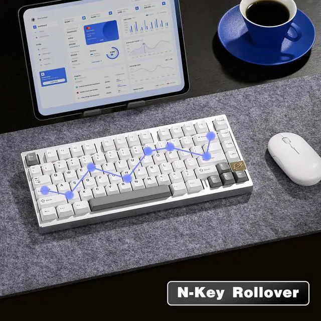 Alt view image 7 of 7 - YUNZII AL75 Wireless Mechanical Gaming Keyboard,Full Aluminum CNC,75% Layout,BT/2.4G/Wired,Hot Swap,Creamy Switches,TKL Gasket,RGB Backlight,Programmable for Mac/Win (Blue Grey Switch,Silver)