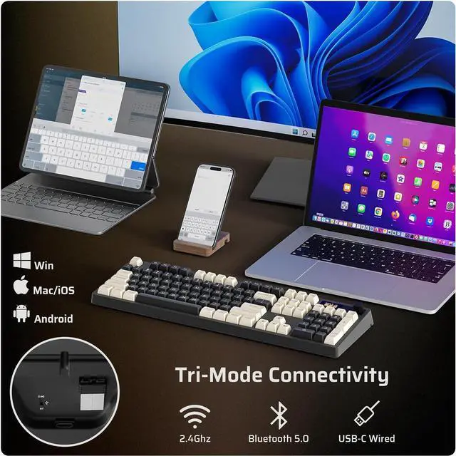 Alt view image 5 of 7 - LTC Nimbleback NB1041 PRO Wireless Mechanical Keyboard w/Display Screen & Knob, 2.4Ghz/ BT/USB-C Wired RGB 104 Keys Creamy Keyboard, 3-Layer Foam, Hot Swappable PCB, Software Support, Red Switch