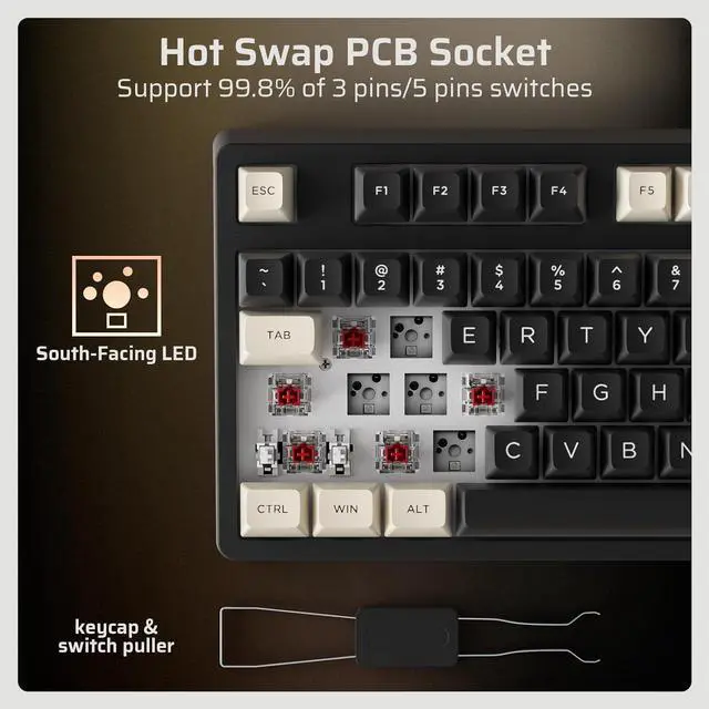 Alt view image 6 of 7 - LTC Nimbleback NB1041 PRO Wireless Mechanical Keyboard w/Display Screen & Knob, 2.4Ghz/ BT/USB-C Wired RGB 104 Keys Creamy Keyboard, 3-Layer Foam, Hot Swappable PCB, Software Support, Red Switch